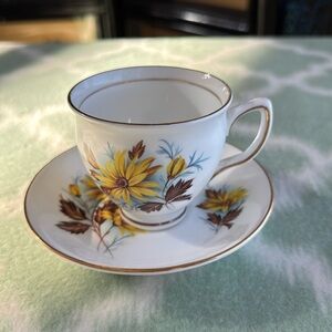 Vintage Duchess England white with yellow Flowers Teacup and Saucer Set